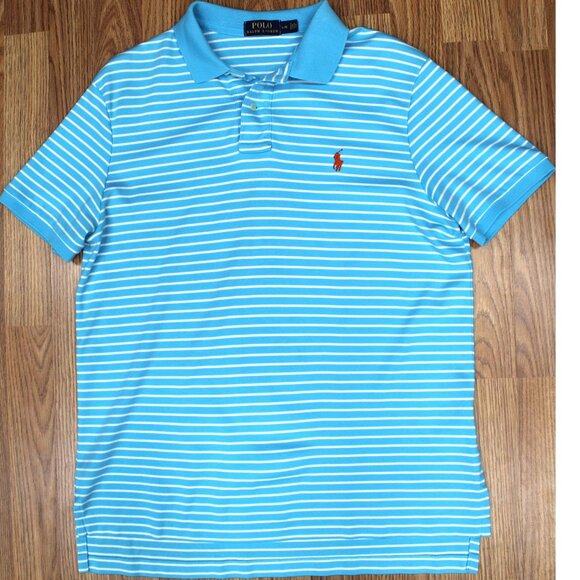 POLO RALPH LAUREN REGULAR FIT 100% COTTON SMOOTH KNIT SHIRT AQUA BLUE LARGE, L - Picture 1 of 4